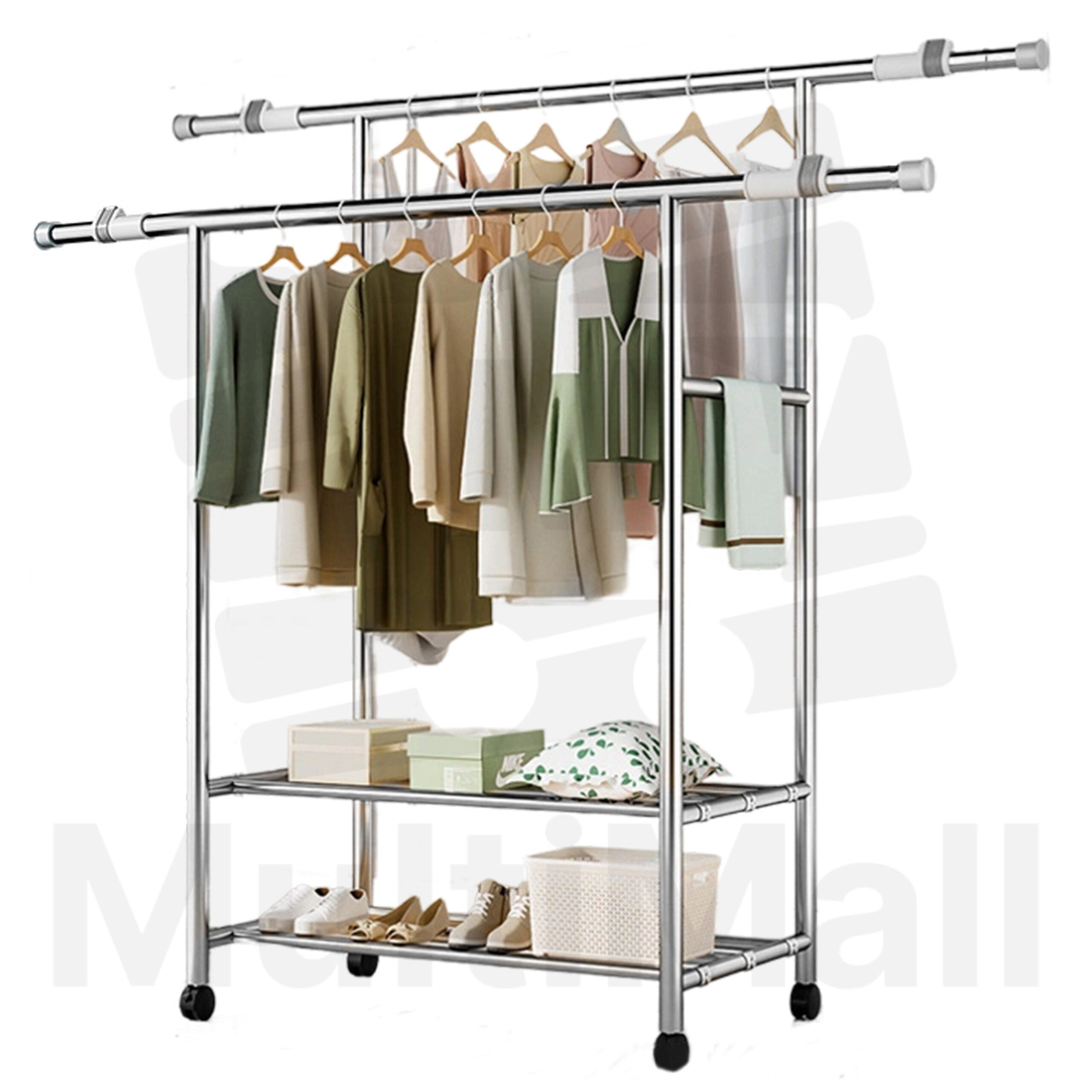 Stainless Steel Laundry Rack 2M, 2in1 Heavy Duty Steel Clothes Rack