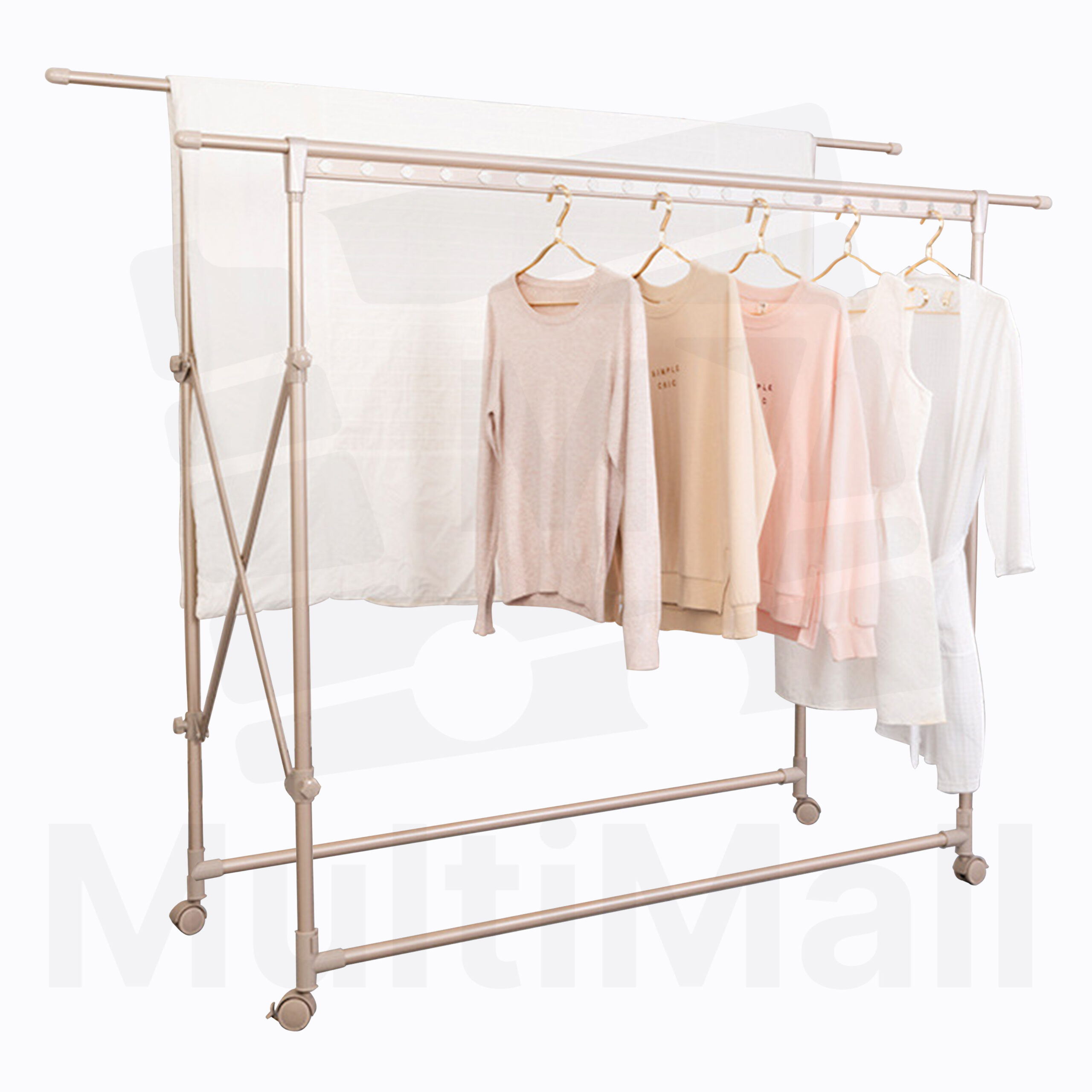 Retrackable Pole Rack Aluminum Laundry Rack H-Type 1.9M 2 Pole, Large Capacity, Rustproof ...